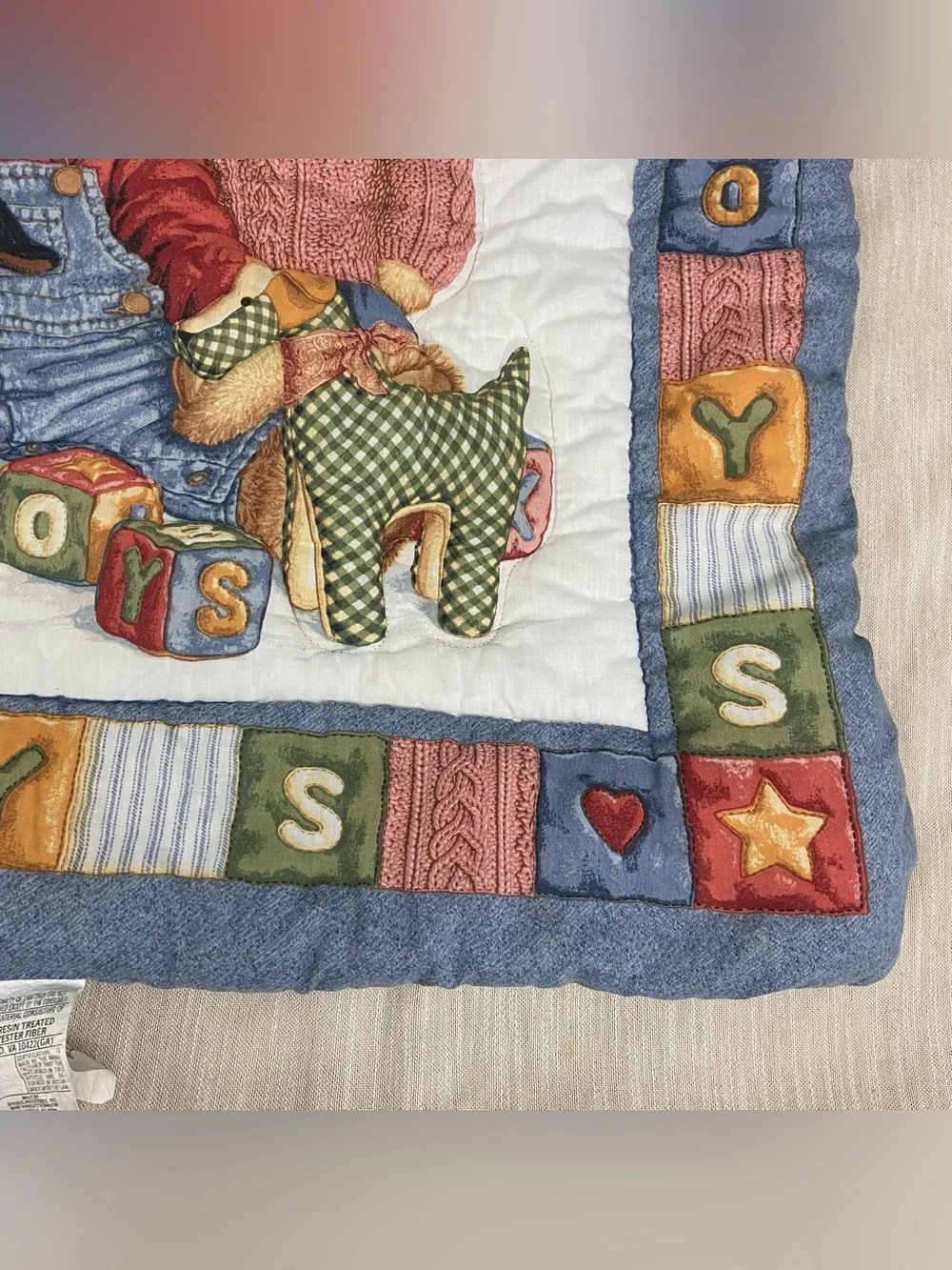 Blue Jean Teddy Bear Baby Vintage Comforter 32x42in